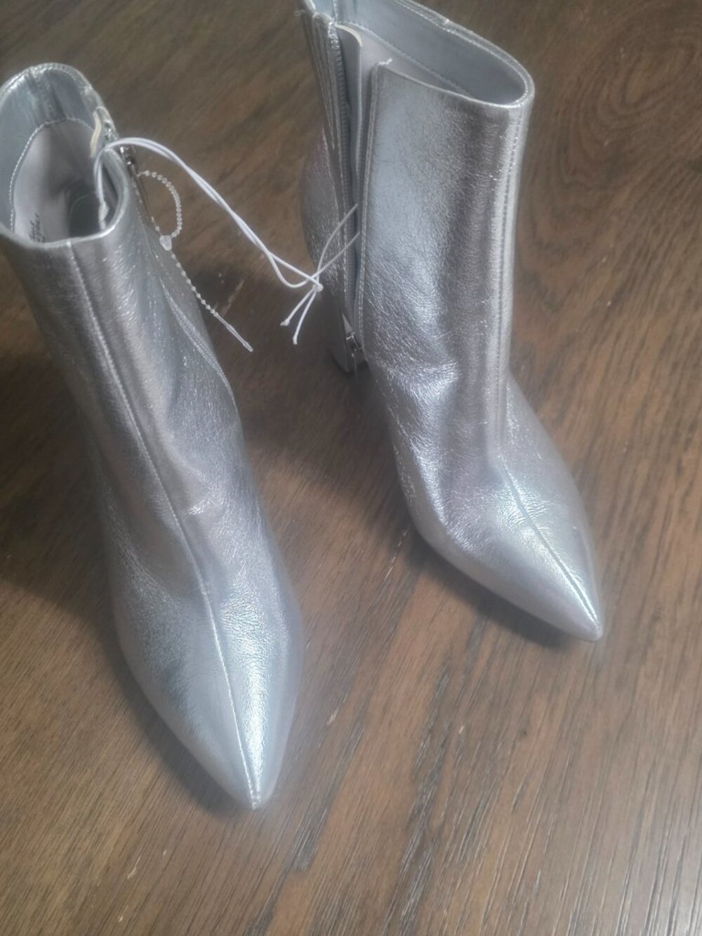 Marc Fisher Women's  Silver Metallic Block Heel Dress Booties Sz 7 NEW
